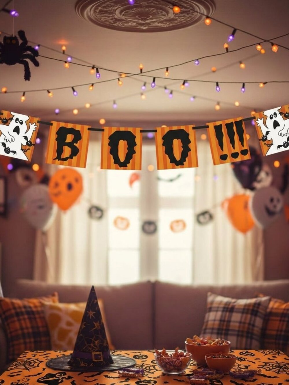 Halloween BOO!!! Block Garland - 4 Feet Spooky Ghost & Bat Party Decoration